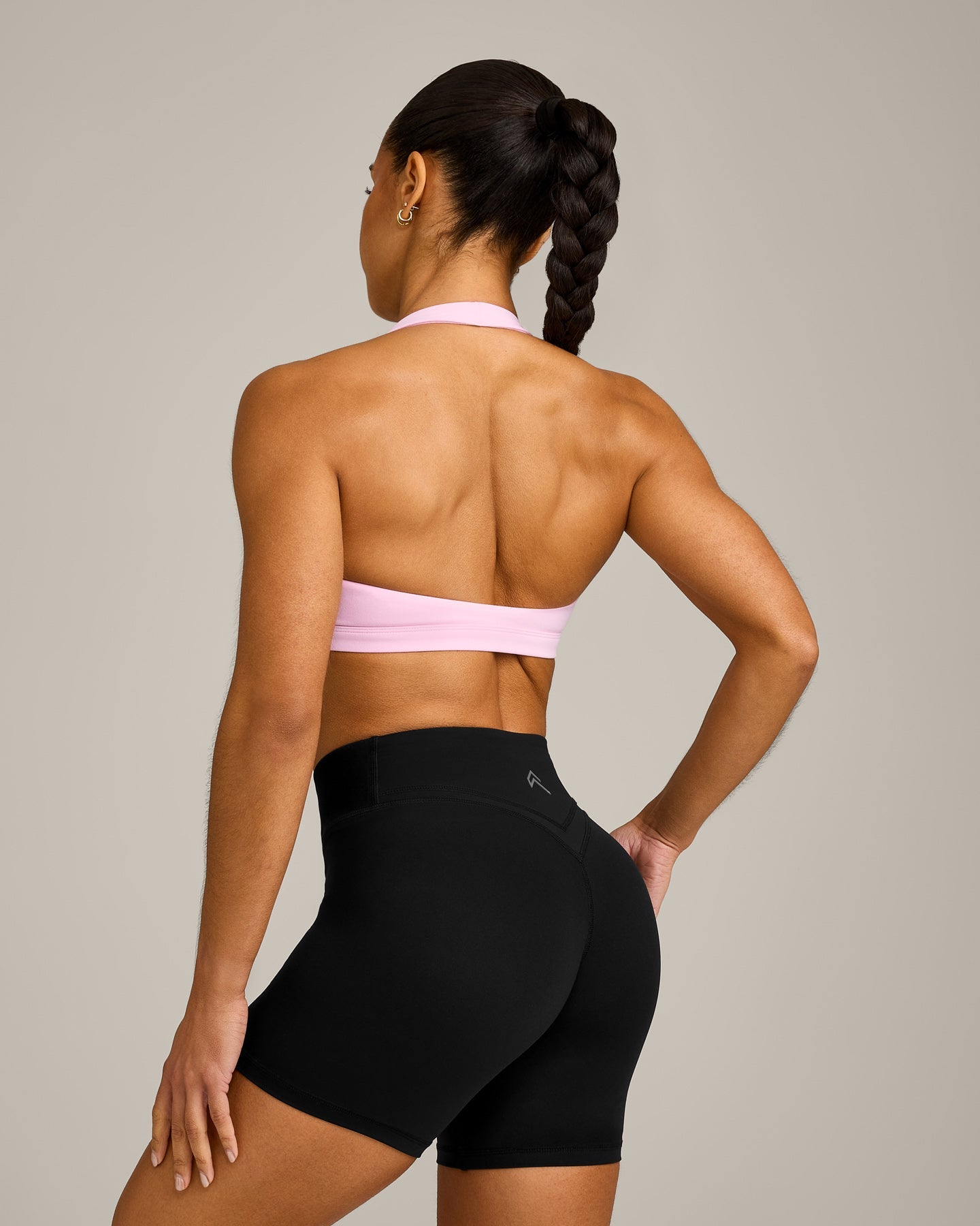 EasyLift™ Halter Bralette with Gray Logo | Chalk Pink