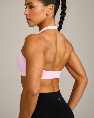 EasyLift™ Halter Bralette with Gray Logo | Chalk Pink