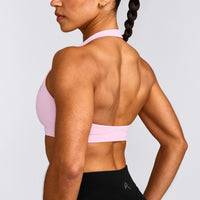 EasyLift™ Halter Bralette with Gray Logo | Chalk Pink