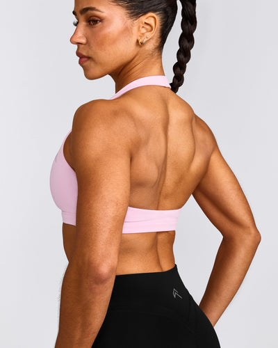 EasyLift™ Halter Bralette with Gray Logo | Chalk Pink