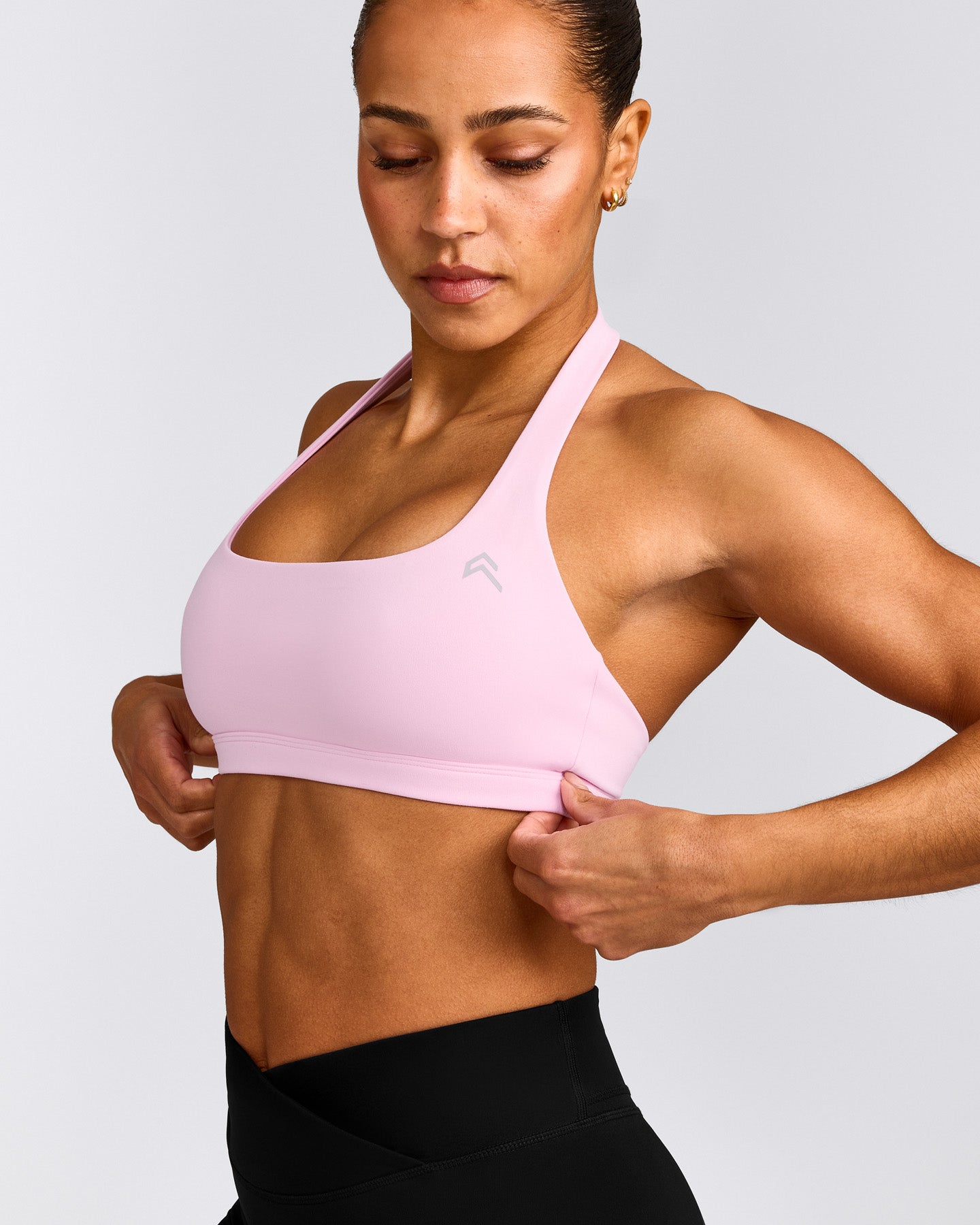 EasyLift™ Halter Bralette with Gray Logo | Chalk Pink