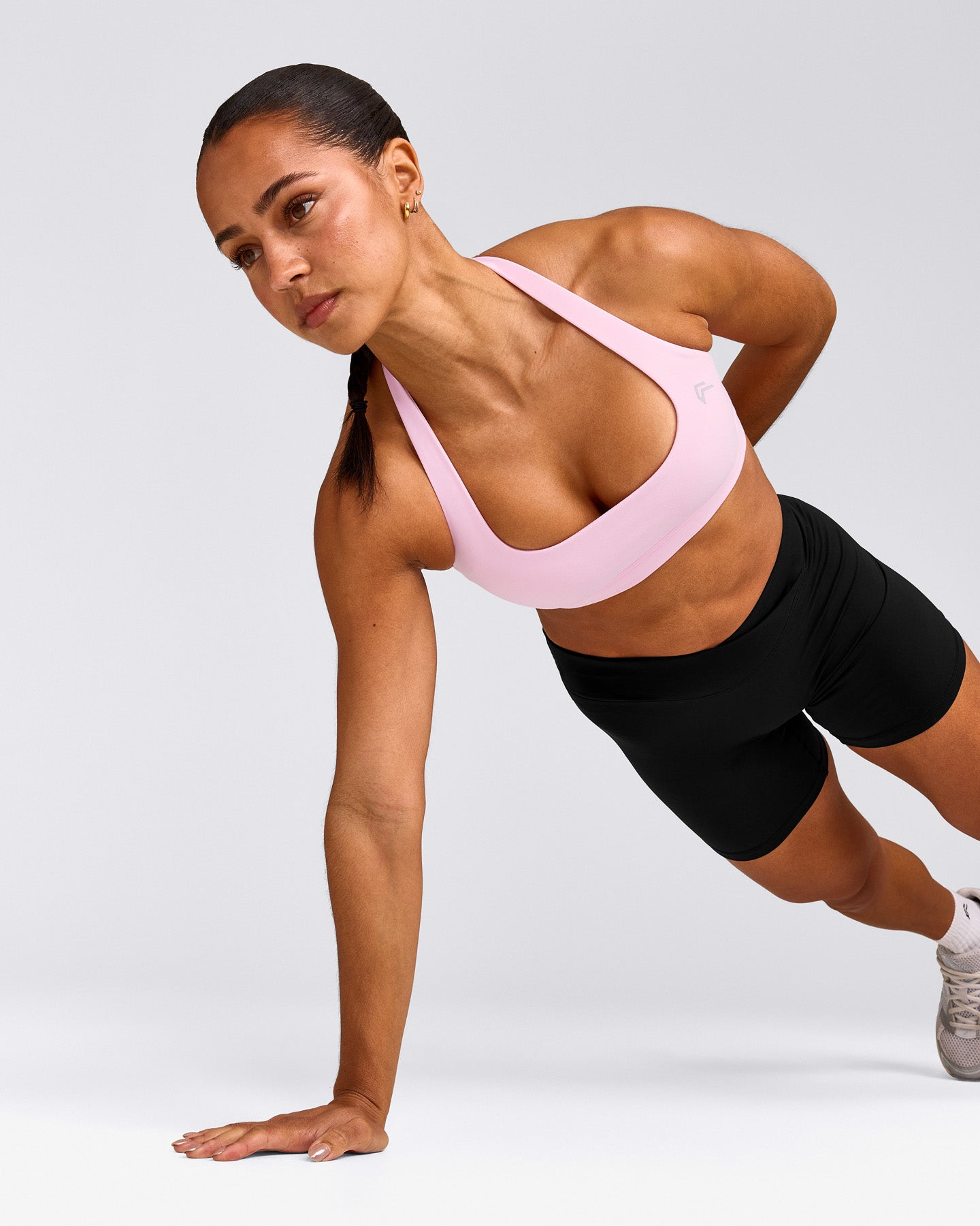 EasyLift™ Halter Bralette with Gray Logo | Chalk Pink