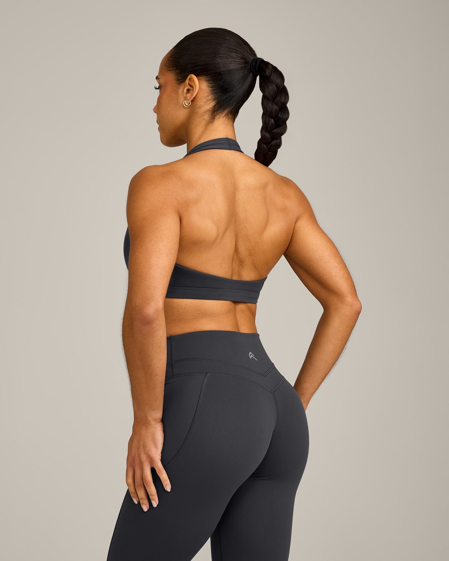 EasyLift™ Halter Bralette with Gray Logo | Coal