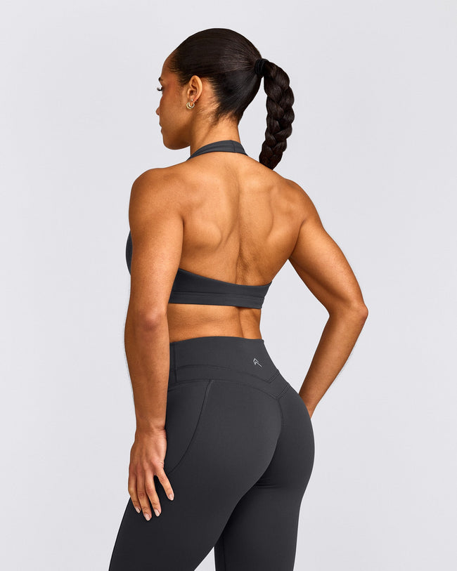 EasyLift™ Halter Bralette with Gray Logo | Coal