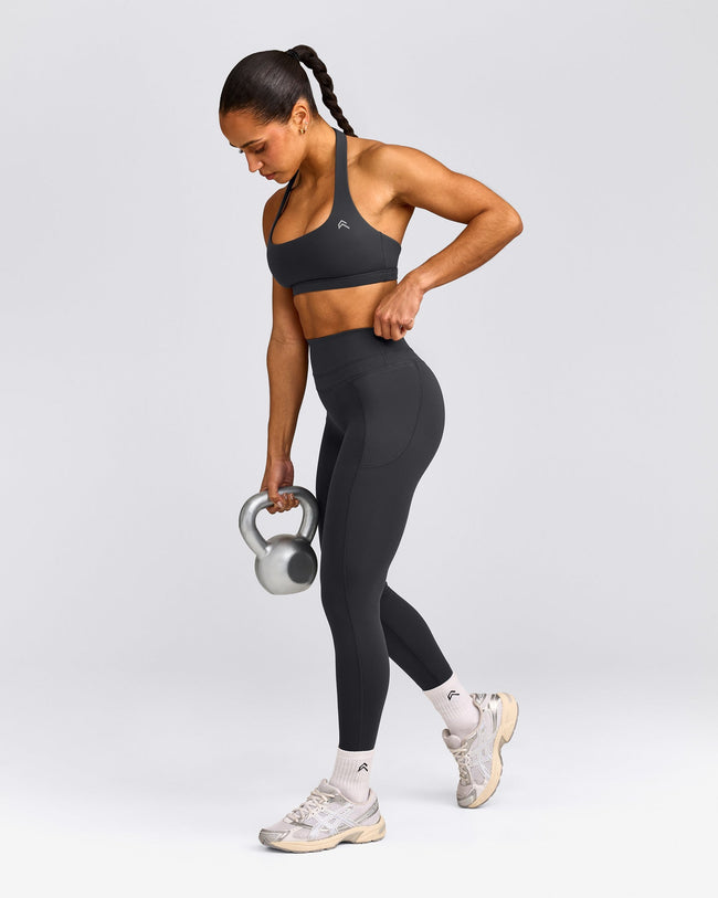 EasyLift™ Halter Bralette with Gray Logo | Coal