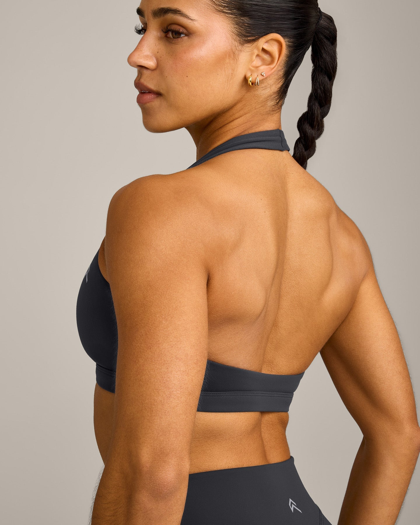 EasyLift™ Halter Bralette with Gray Logo | Coal