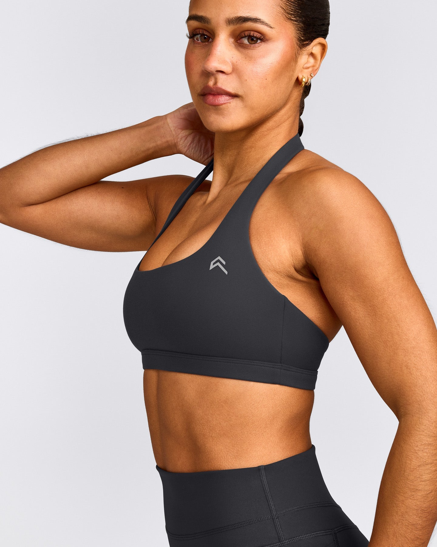 EasyLift™ Halter Bralette with Gray Logo | Coal
