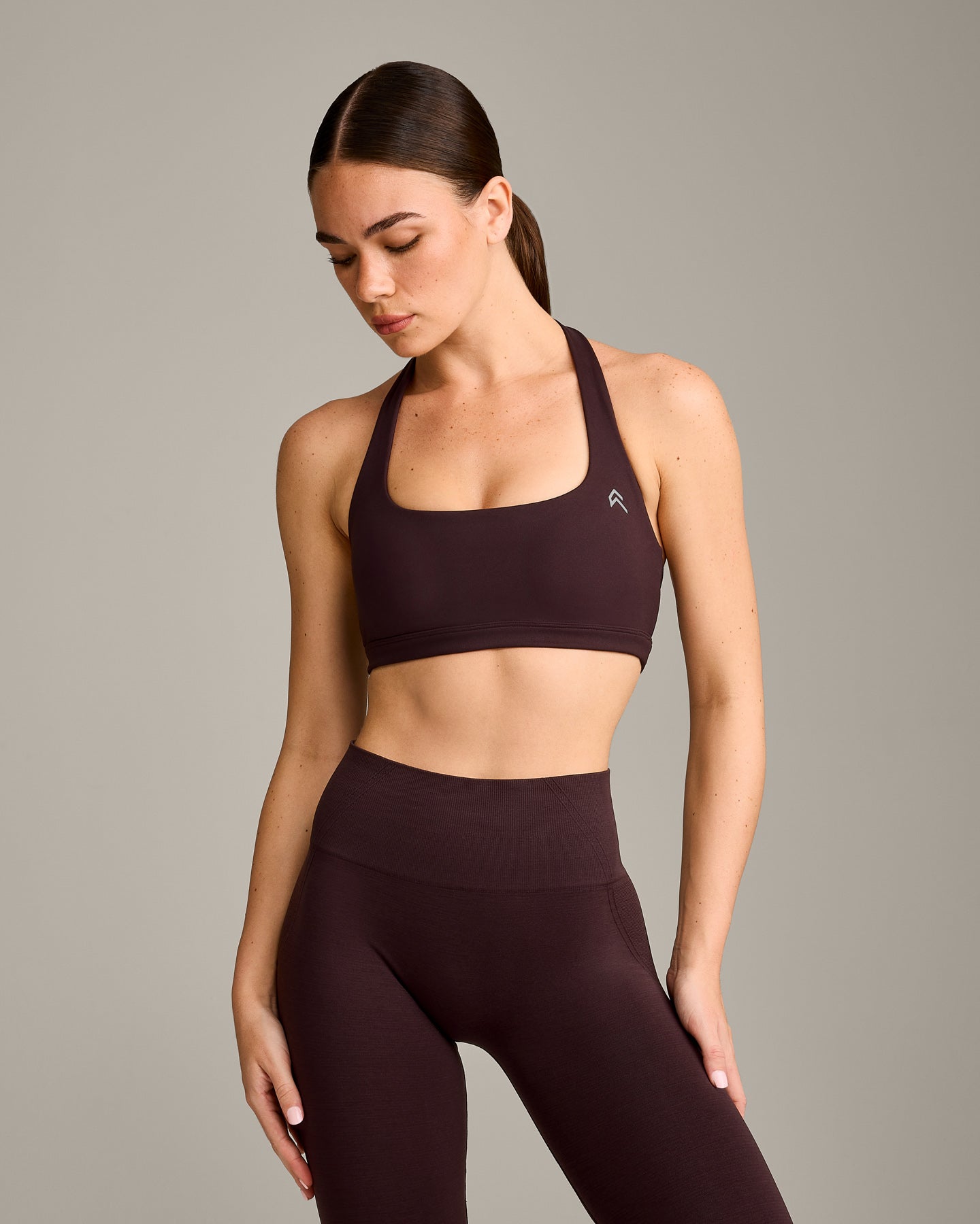 EasyLift™ Halter Bralette with Gray Logo | Plum Brown