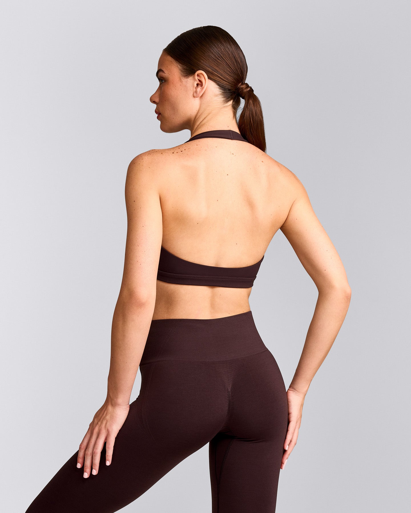 EasyLift™ Halter Bralette with Gray Logo | Plum Brown