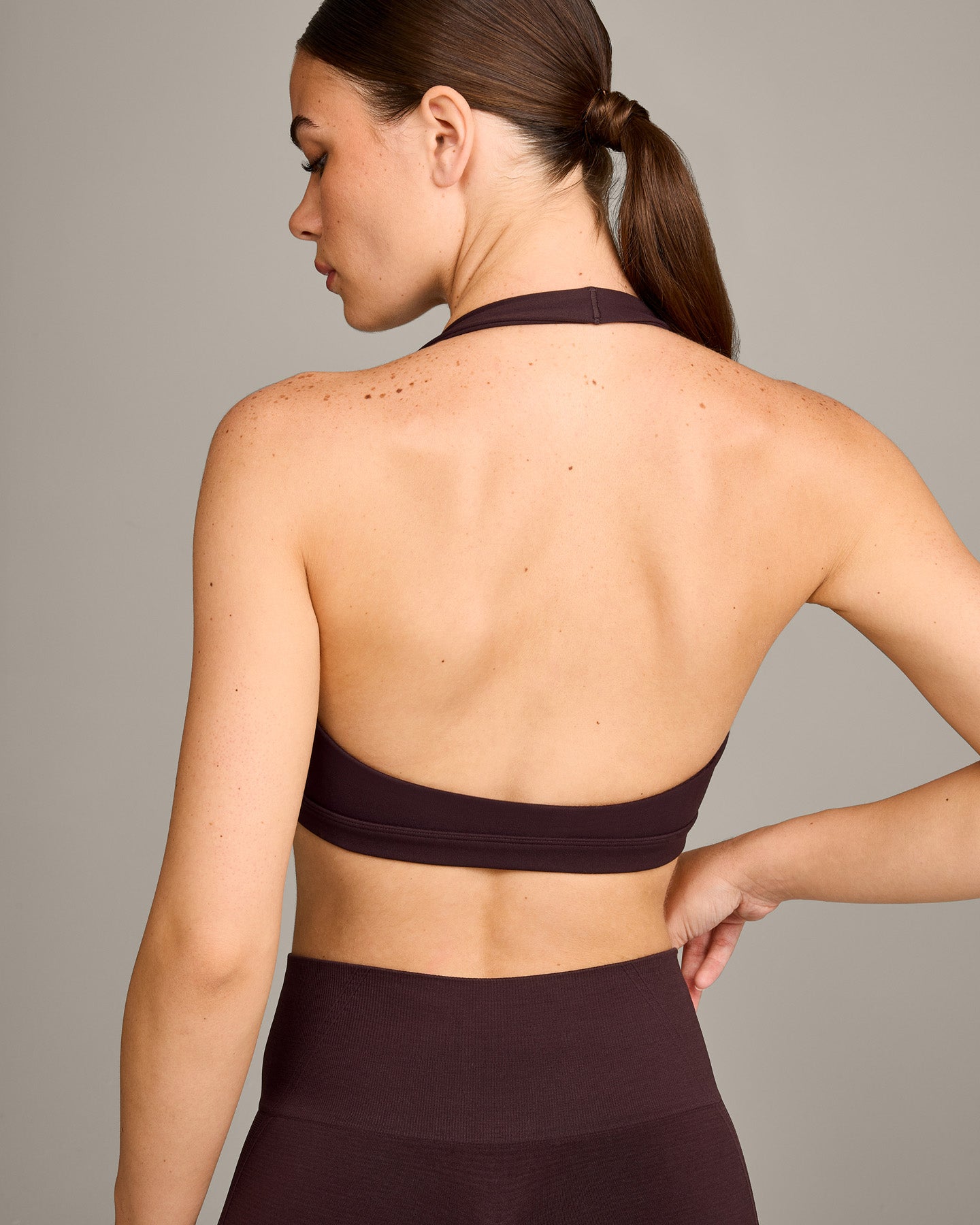 EasyLift™ Halter Bralette with Gray Logo | Plum Brown