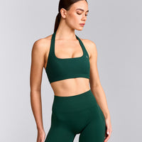 EasyLift™ Halter Bralette with Gray Logo | Racing Green