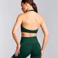 EasyLift™ Halter Bralette with Gray Logo | Racing Green