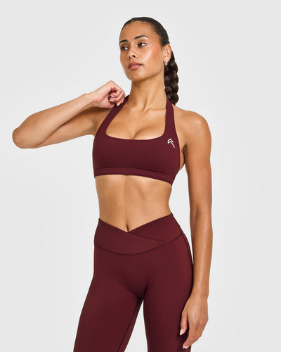 EasyLift™ Halter Bralette with White Logo | Rosewood