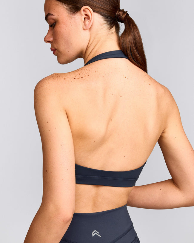 EasyLift™ Halter Bralette with Gray Logo | True Blue
