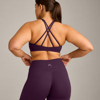 EasyLift™ High Neck Sports Bra with Gray Logo | Blackberry Purple