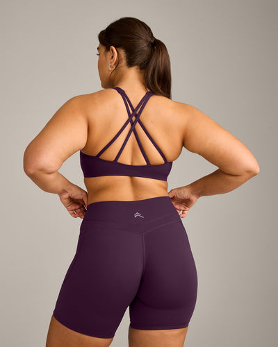 EasyLift™ High Neck Sports Bra with Gray Logo | Blackberry Purple