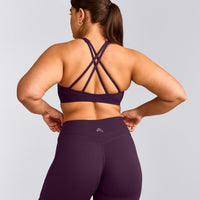 EasyLift™ High Neck Sports Bra with Gray Logo | Blackberry Purple