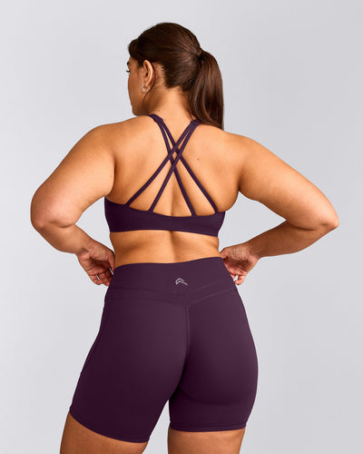EasyLift™ High Neck Sports Bra with Gray Logo | Blackberry Purple