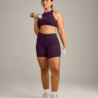EasyLift™ High Neck Sports Bra with Gray Logo | Blackberry Purple