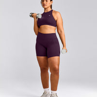 EasyLift™ High Neck Sports Bra with Gray Logo | Blackberry Purple
