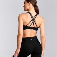 EasyLift™ High Neck Sports Bra with Gray Logo | Black