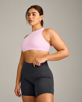 EasyLift™ High Neck Sports Bra with Gray Logo | Chalk Pink