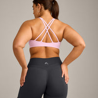 EasyLift™ High Neck Sports Bra with Gray Logo | Chalk Pink