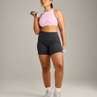 EasyLift™ High Neck Sports Bra with Gray Logo | Chalk Pink