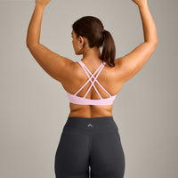 EasyLift™ High Neck Sports Bra with Gray Logo | Chalk Pink