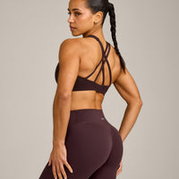 EasyLift™ High Neck Sports Bra with Gray Logo | Plum Brown