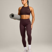 EasyLift™ High Neck Sports Bra with Gray Logo | Plum Brown