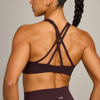 EasyLift™ High Neck Sports Bra with Gray Logo | Plum Brown
