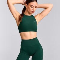EasyLift™ High Neck Sports Bra with Gray Logo | Racing Green