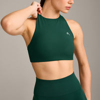 EasyLift™ High Neck Sports Bra with Gray Logo | Racing Green