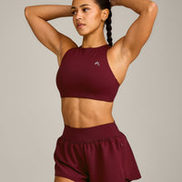 EasyLift™ High Neck Sports Bra with Gray Logo | Rosewood