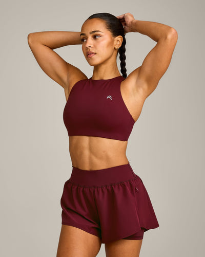 EasyLift™ High Neck Sports Bra with Gray Logo | Rosewood