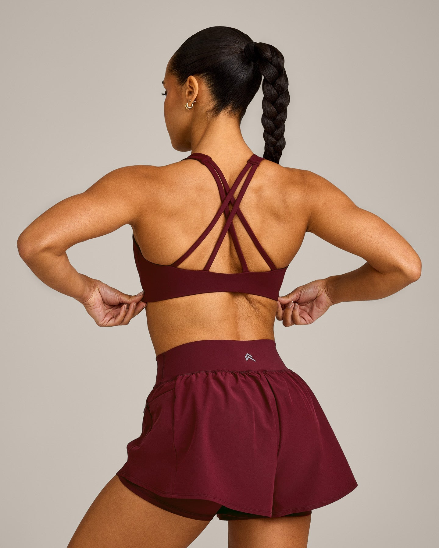 EasyLift™ High Neck Sports Bra with Gray Logo | Rosewood