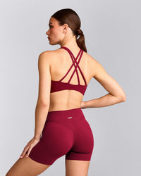 EasyLift™ High Neck Sports Bra with Gray Logo | Ruby Red