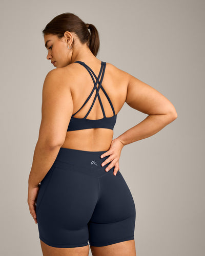 EasyLift™ High Neck Sports Bra with Gray Logo | True Blue