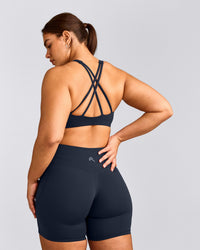 EasyLift™ High Neck Sports Bra with Gray Logo | True Blue