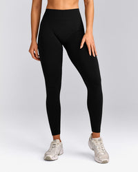 EffortlessLift™ Seamless Mid Rise Leggings with Gray Logo | Black