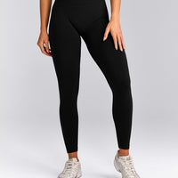 EffortlessLift™ Seamless Mid Rise Leggings with Gray Logo | Black