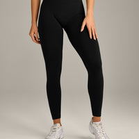 EffortlessLift™ Seamless Mid Rise Leggings with Gray Logo | Black