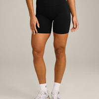 EffortlessLift™ Seamless Mid Rise Shorts with Gray Logo | Black
