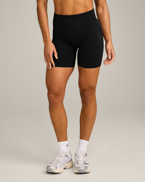 Oner Modal EffortlessLift™ Seamless Mid Rise Shorts with Gray Logo | Black