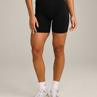 EffortlessLift™ Seamless Mid Rise Shorts with Gray Logo | Black