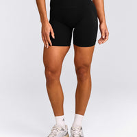 EffortlessLift™ Seamless Mid Rise Shorts with Gray Logo | Black