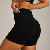 EffortlessLift™ Seamless Mid Rise Shorts with Gray Logo | Black