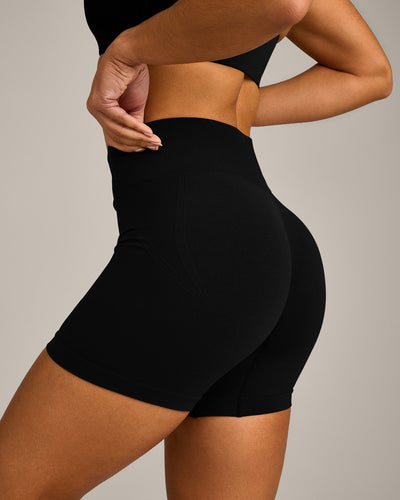 EffortlessLift™ Seamless Mid Rise Shorts with Gray Logo | Black