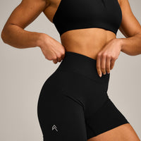EffortlessLift™ Seamless Mid Rise Shorts with Gray Logo | Black